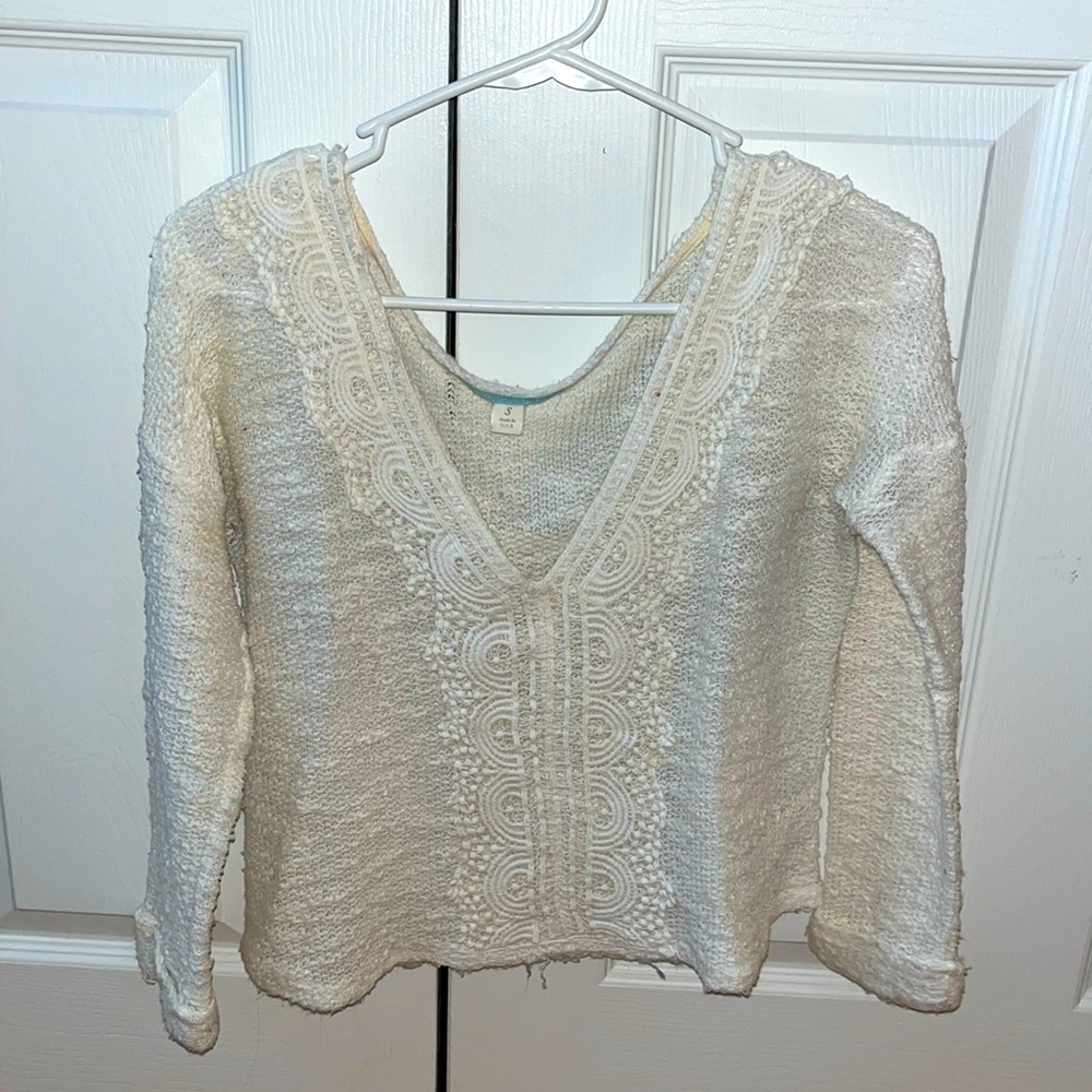 White, knit & lace sweater